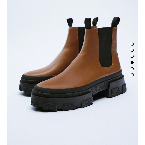Zara Shoes - Zara low heeled textured lug ankle sole boots